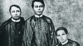 Square-cropped depiction of Gomburza, the three Filipino priests whose execution in 1872 ignited widespread reformist and nationalist sentiment.