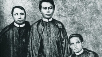Square-cropped depiction of Gomburza, the three Filipino priests whose execution in 1872 ignited widespread reformist and nationalist sentiment.