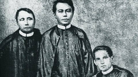 Square-cropped depiction of Gomburza, the three Filipino priests whose execution in 1872 ignited widespread reformist and nationalist sentiment.